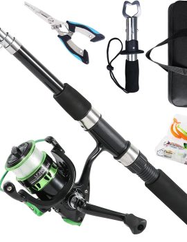 Fishing Rod, 6.9ft Telescopic Fishing Rod and Reel Combo with Fishing Pliers and Lip Gripper Fishing Equipment, 5.2:1 Pre-Loaded Spinning Reel Combo Set Fishing Pole(LF30 Green)