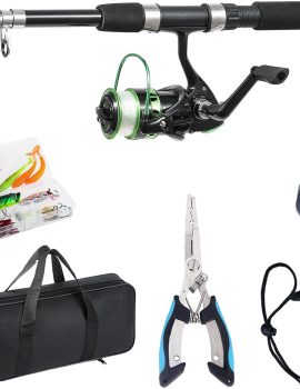 Fishing Rod, 6.9ft Telescopic Fishing Rod and Reel Combo with Fishing Pliers and Lip Gripper Fishing Equipment, 5.2:1 Pre-Loaded Spinning Reel Combo Set Fishing Pole(LF30 Green)