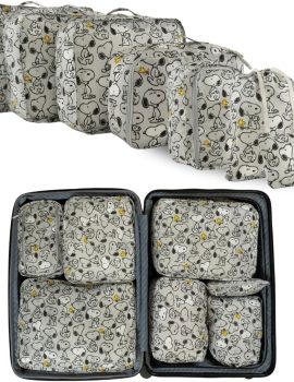 Peanuts Snoopy Beauty 7 Piece Soft Storage Organization Packing Cubes Travel Set (Officially Licensed Product) By Franco Collectibles