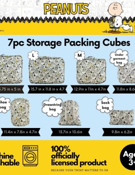 Peanuts Snoopy Beauty 7 Piece Soft Storage Organization Packing Cubes Travel Set (Officially Licensed Product) By Franco Collectibles