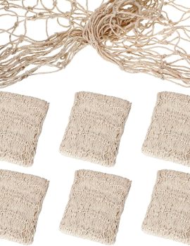 Shappy 6 Pack Natural Fish Net Decorative Cotton Fishnet Decor for Pirate Party, Mermaid Nautical Hawaii Luau Ocean Themed Wall Hanging Beach Bash Decoration Supplies (Beige)